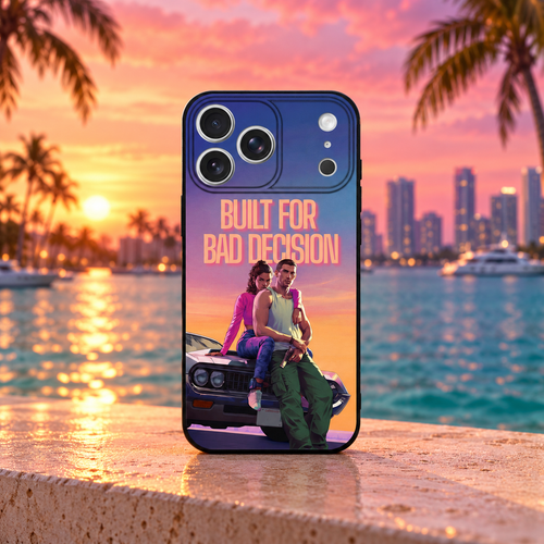 GTA VI - Jason & Lucia iPhone case — Miami sunset mockup